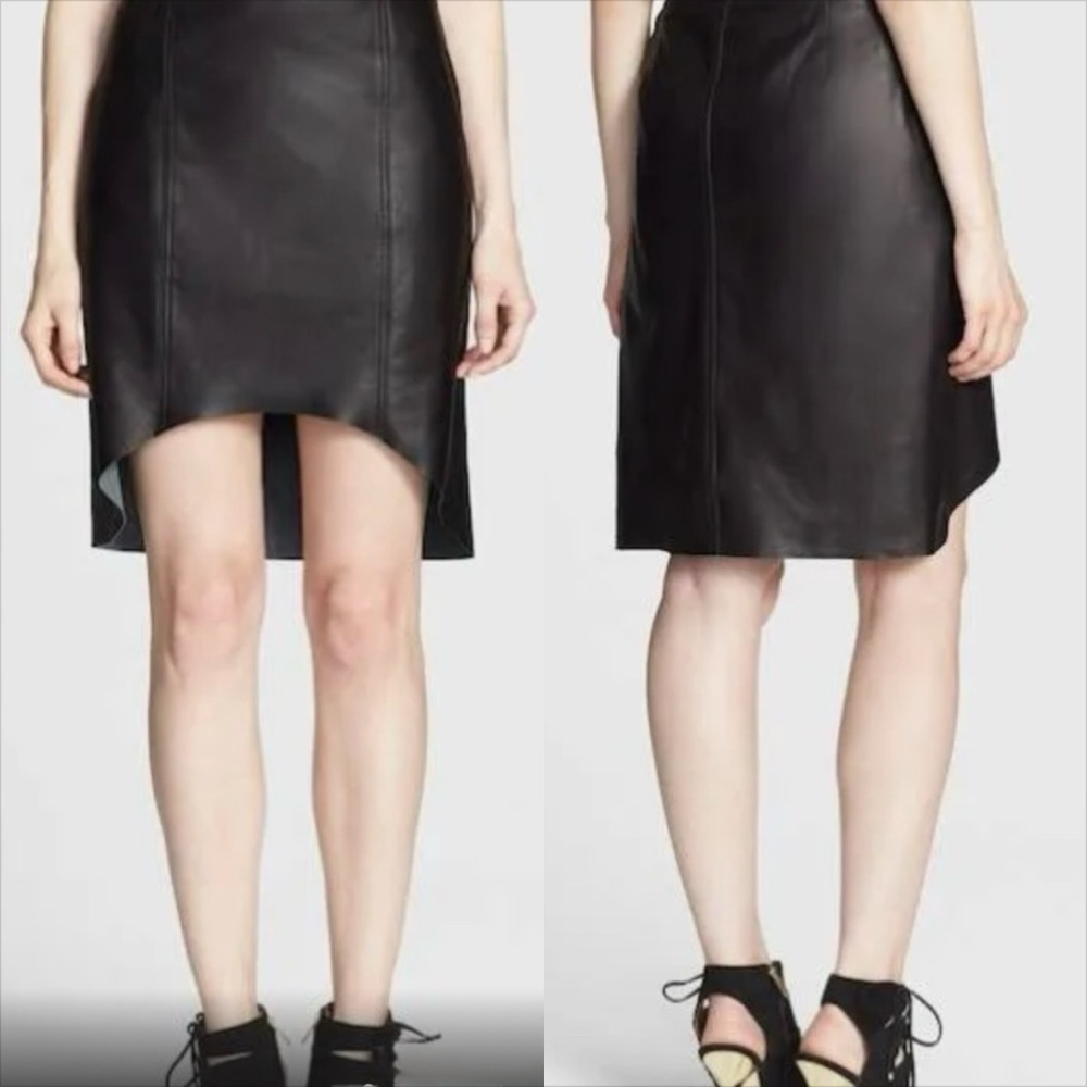 NWT Trouvé Nordstrom Black Curved Hem Leather Skirt Size 4